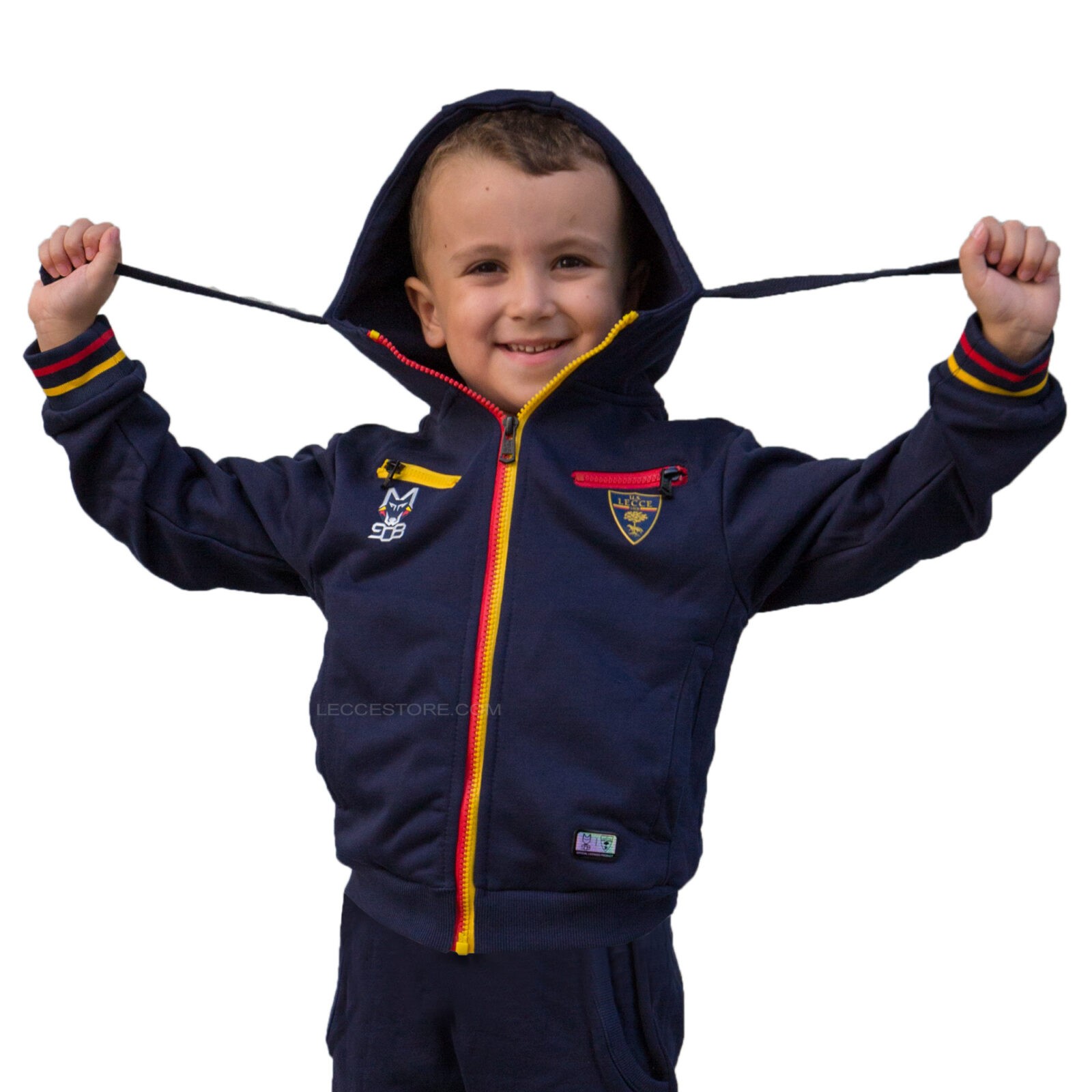 M908 – FELPA U.S.LECCE RAPPRESENTANZA BLU ZIP GIALLOROSSA + CAPPUCCIO BAMBINO – PROMO INSTAGRAM