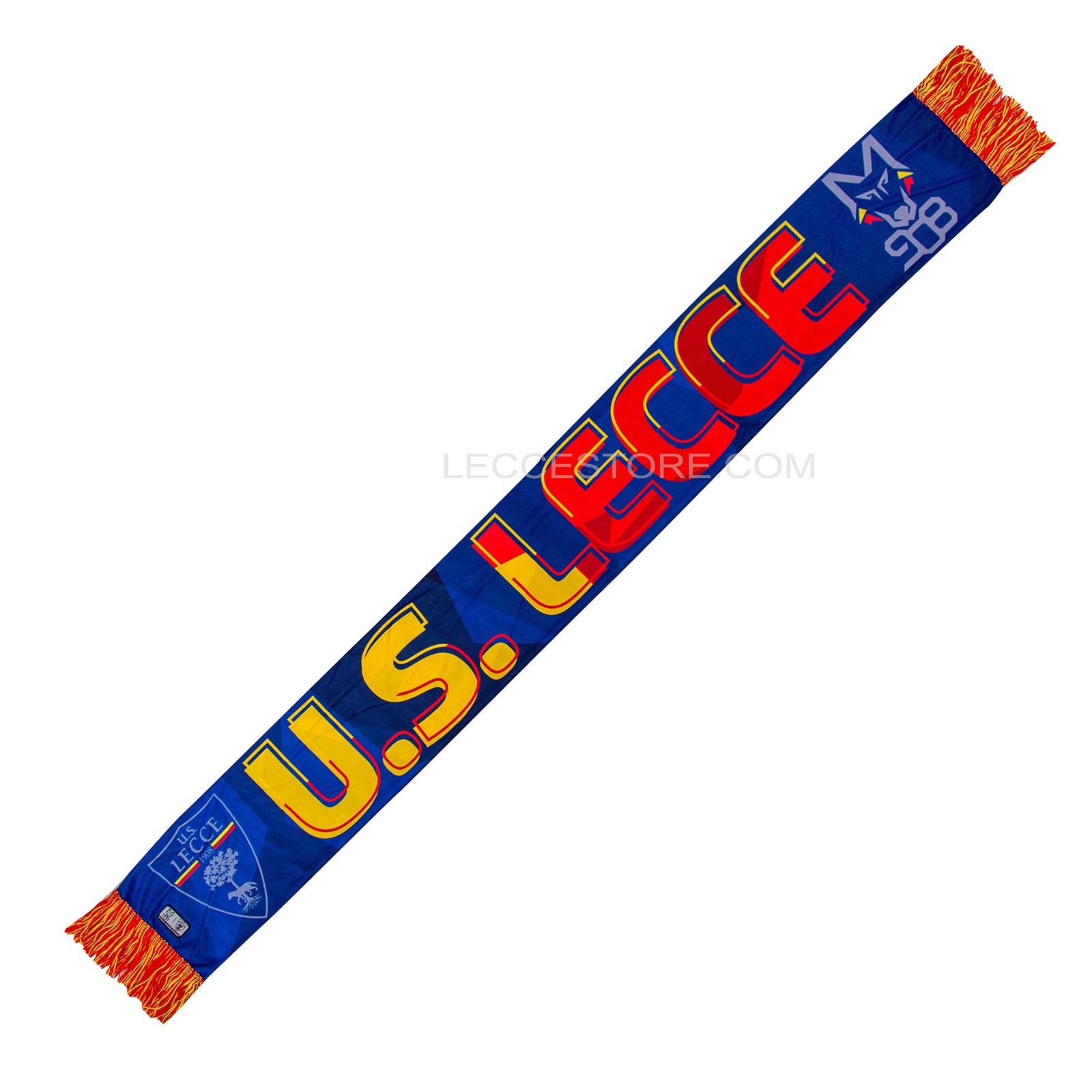 #2 M908 -SCIARPA RASO U.S.LECCE DOUBLE FACE BLU SCRITTA GIALLOROSSA