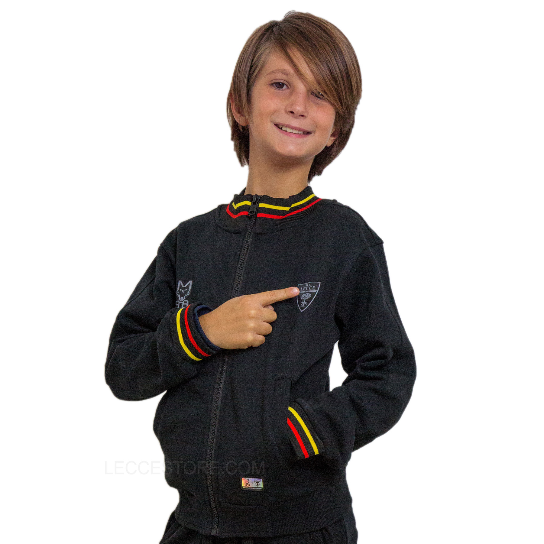 M908 – TOP FELPA U.S.LECCE RAPPRESENTANZA ZIP NERA BAMBINO