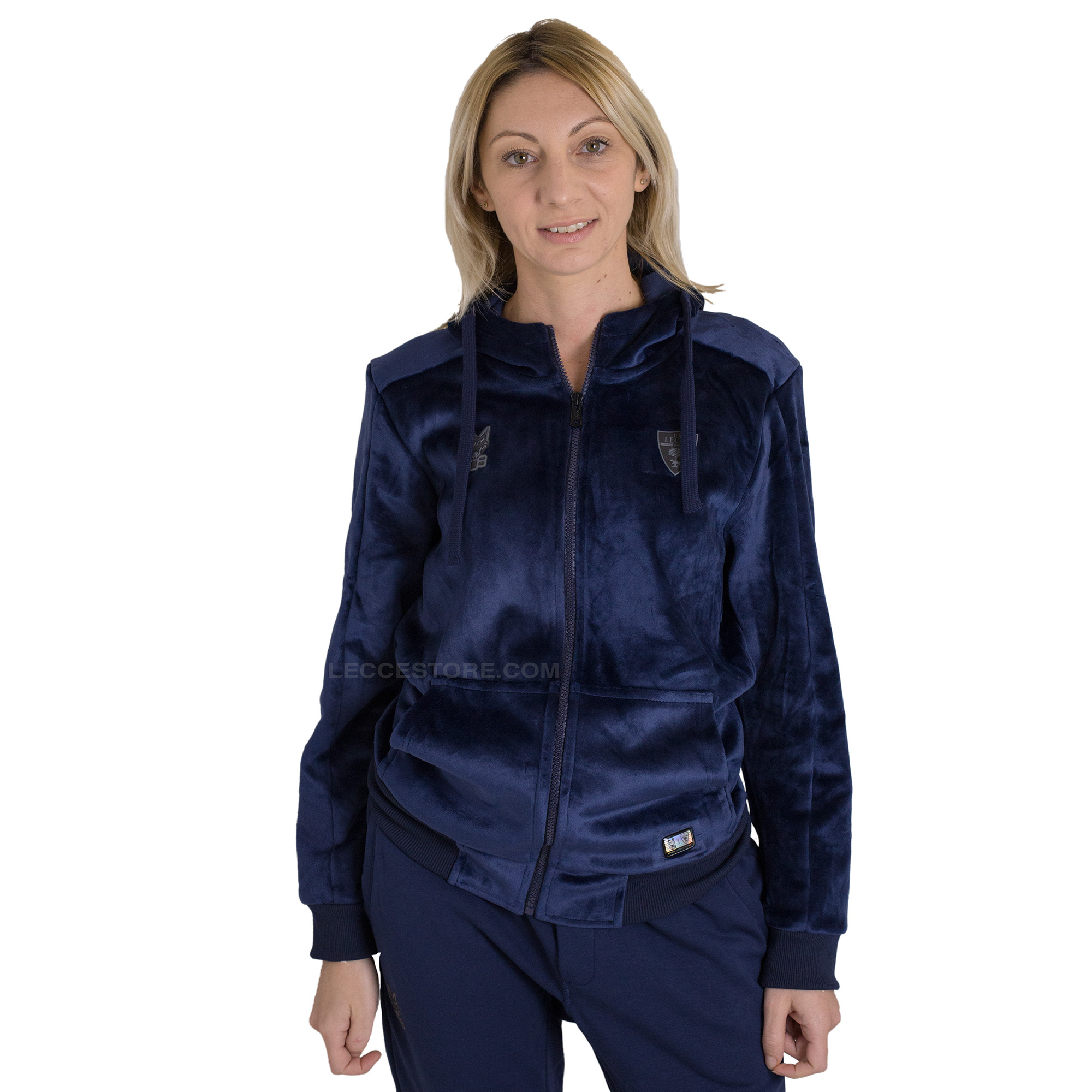M908 – FELPA CAPPUCCIO + ZIP U.S.LECCE BLU VELLUTO ESTERNO BAMBINO