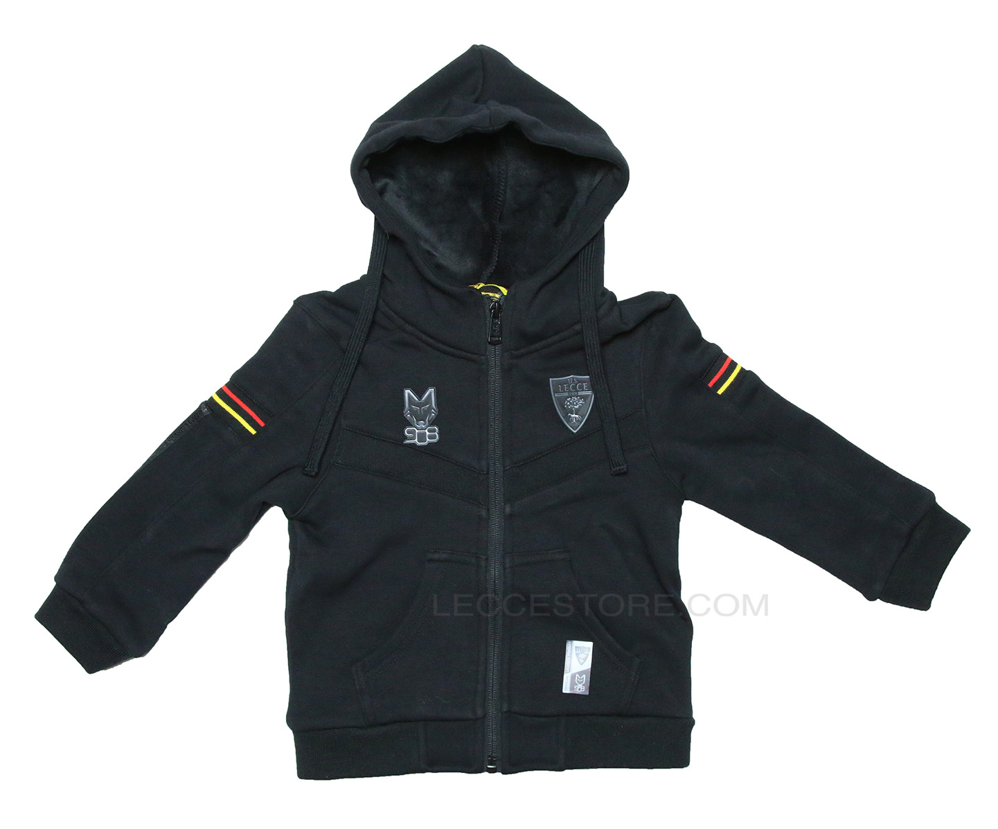 M908 – FELPA RAPPRESENTANZA NERA INSERTI GIALLOROSSI VELLUTO INTERNO ZIP+CAPPUCCIO BAMBINO
