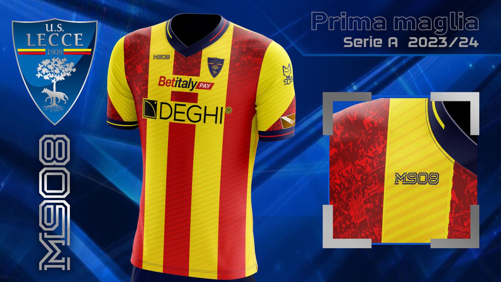 M908 – 1′ MAGLIA GARA CON SPONSOR PUBBLICITARI U.S. LECCE GIALLOROSSA CASA UFFICIALE 23/24