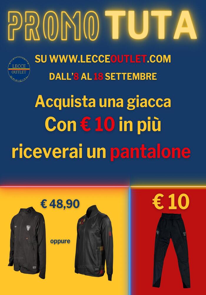 PROMO TUTA – DALL’8 AL 19 SETTEMBRE – ACQUISTA UNA GIACCA TUTA DA QUESTO PRODOTTO, AVRAI UN PANTALONE NERO CON SOLI 10 EURO IN PIU’ – TOTALE €58,90 DA €119,8
